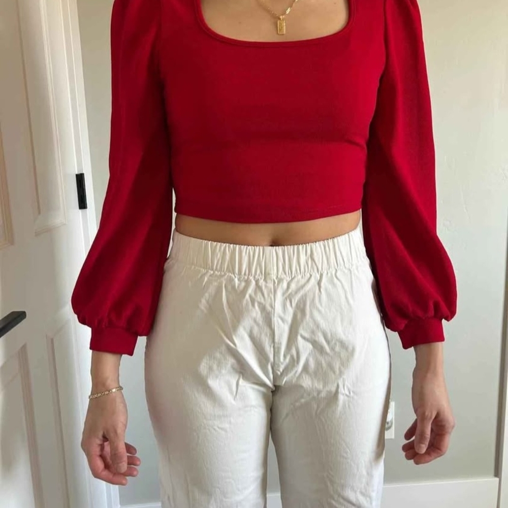 Elegant Red Puff Sleeve Top
